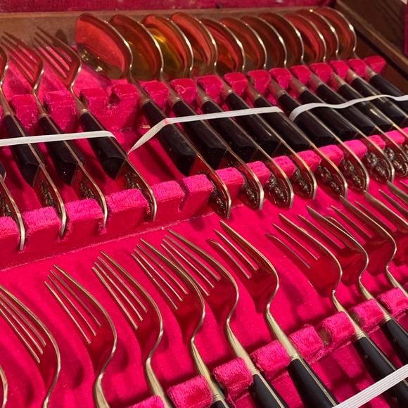 Thai Lapidary Dining 96s Vintage Bronze And Rosewood Thai Flatware